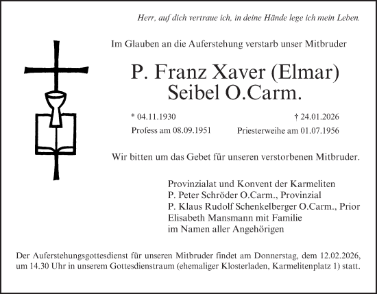 Anzeige von Franz Xaver Seibel von MGO