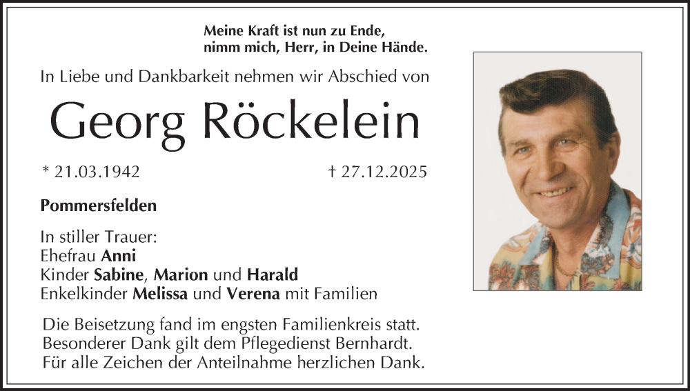  Traueranzeige für Georg Röckelein vom 17.01.2026 aus MGO