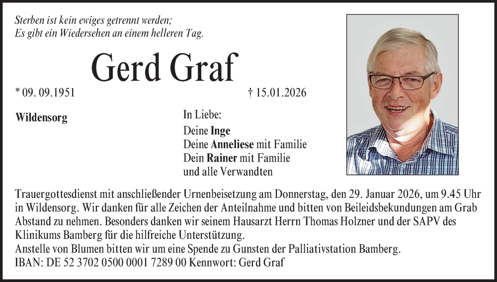  Traueranzeige für Gerd Graf vom 24.01.2026 aus MGO