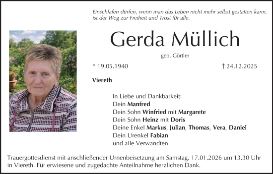 Anzeige von Gerda Müllich von MGO