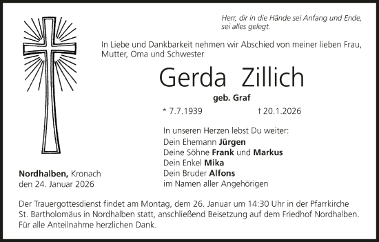 Anzeige von Gerda Zillich von MGO