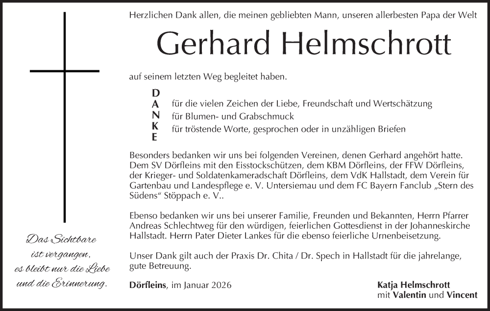  Traueranzeige für Gerhard Helmschrott vom 10.01.2026 aus MGO
