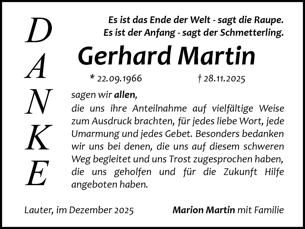  Traueranzeige für Gerhard Martin vom 03.01.2026 aus MGO