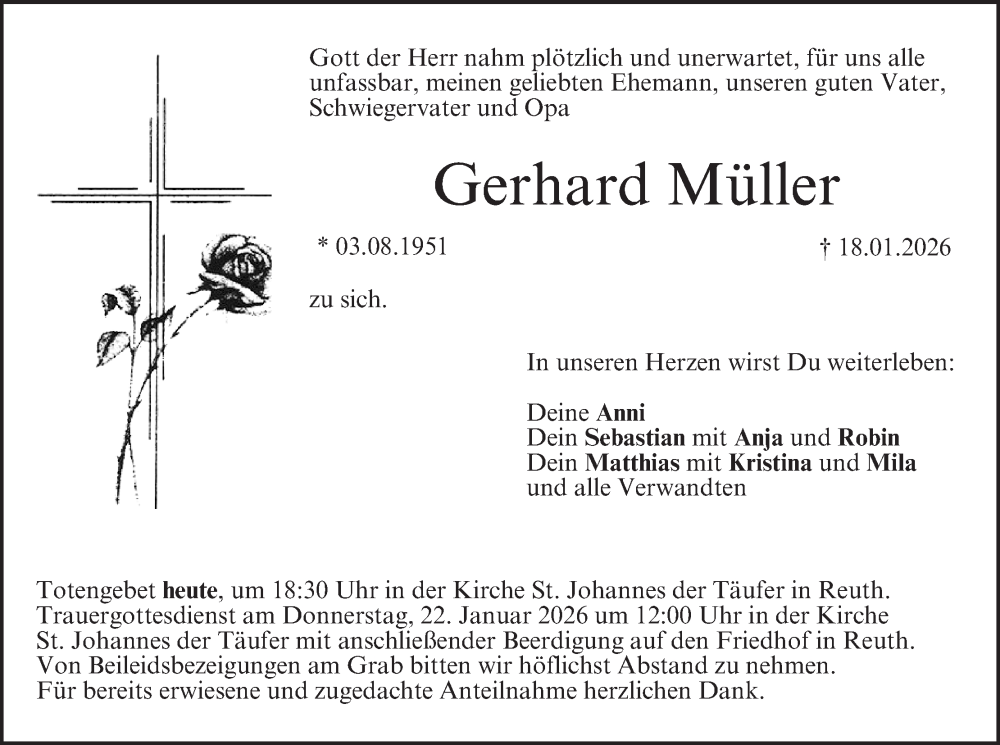  Traueranzeige für Gerhard Müller vom 21.01.2026 aus MGO