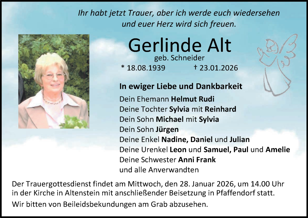  Traueranzeige für Gerlinde Alt vom 27.01.2026 aus MGO