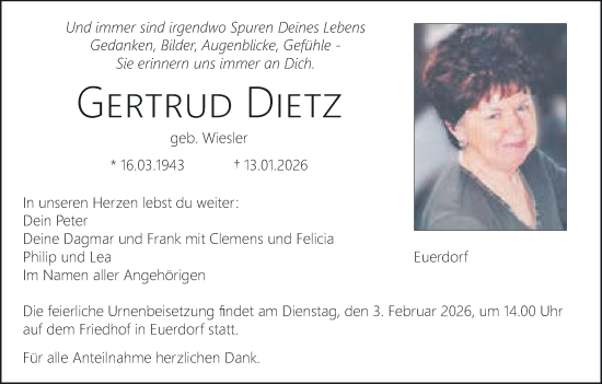Anzeige von Gertrud Dietz von MGO