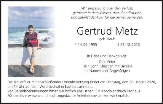 Anzeige von Gertrud Metz von MGO