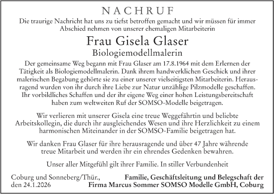 Anzeige von Gisela Glaser von MGO