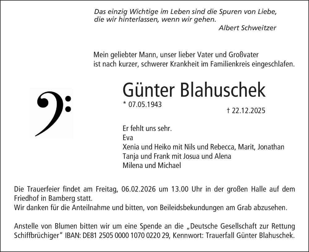  Traueranzeige für Günter Blahuschek vom 24.01.2026 aus MGO