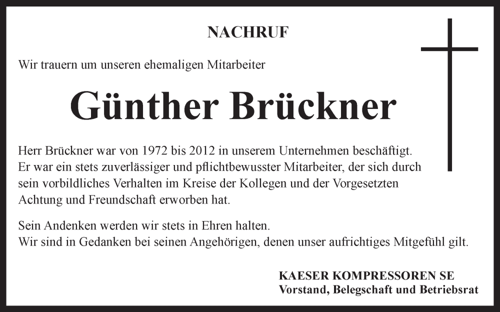  Traueranzeige für Günther Brückner vom 21.01.2026 aus MGO