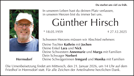 Anzeige von Günther Hirsch von MGO