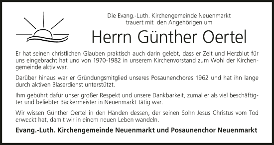 Anzeige von Günther Oertel von MGO