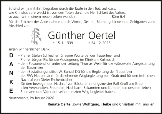 Anzeige von Günther Oertel von MGO