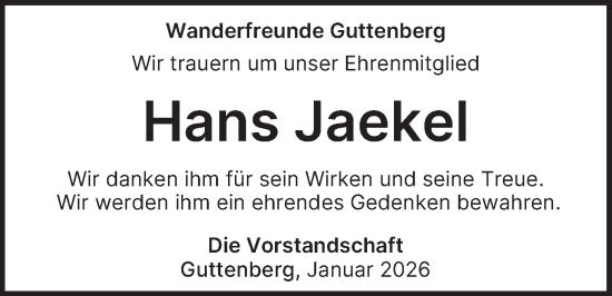 Anzeige von Hans Jaekel von MGO