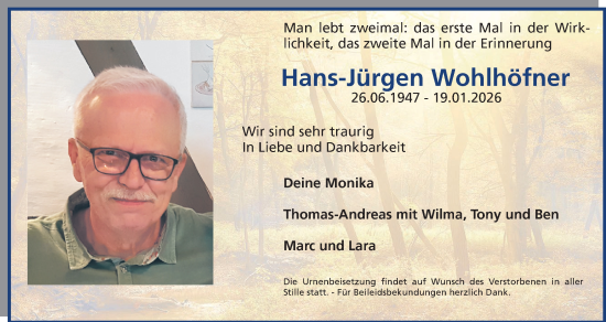 Anzeige von Hans-Jürgen Wohlhöfner von MGO