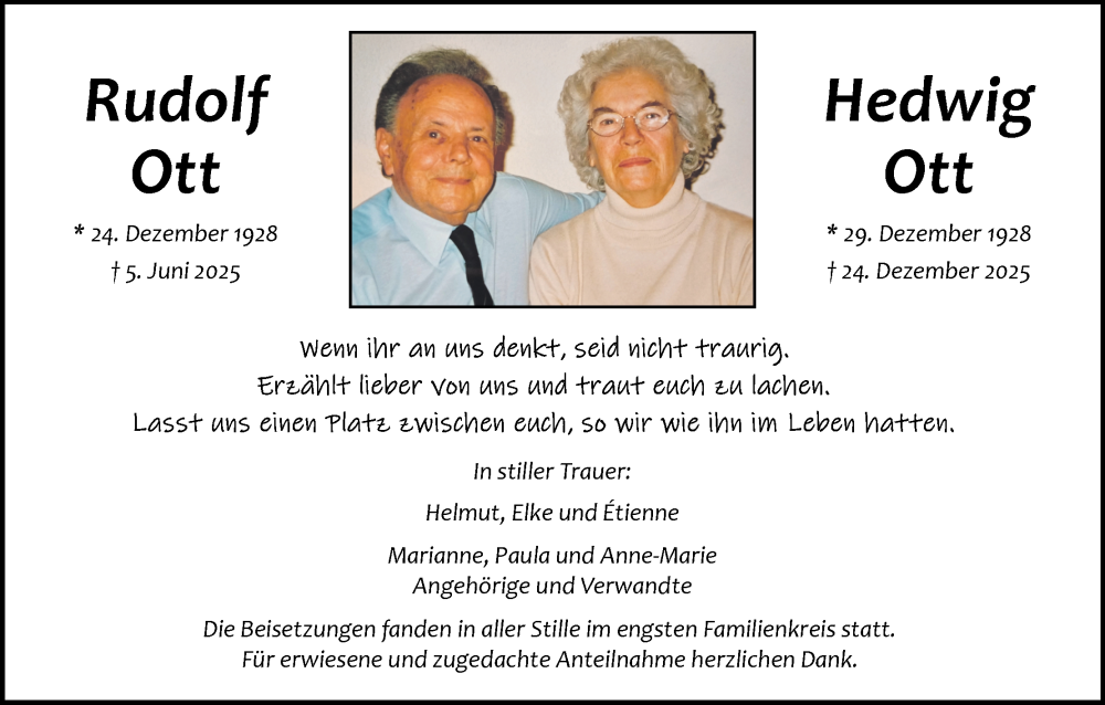  Traueranzeige für Hedwig Ott vom 24.01.2026 aus MGO
