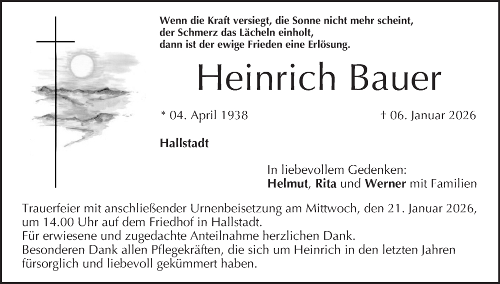  Traueranzeige für Heinrich Bauer vom 17.01.2026 aus MGO