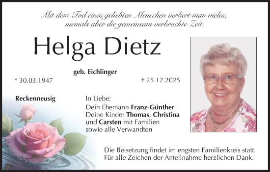 Anzeige von Helga Dietz von MGO