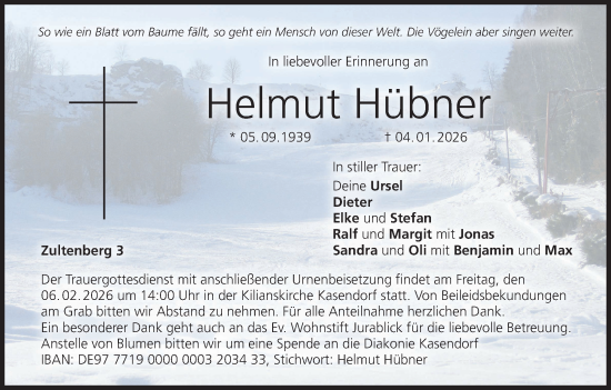 Anzeige von Helmut Hübner von MGO