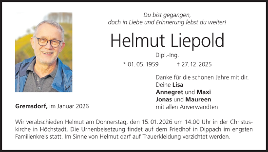 Anzeige von Helmut Liepold von MGO