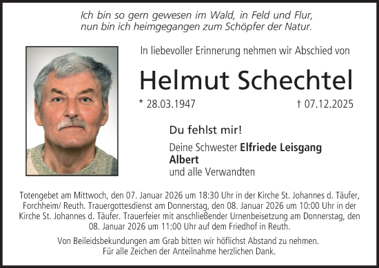 Anzeige von Helmut Schechtel von MGO