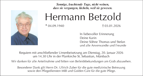 Anzeige von Hermann Betzold von MGO