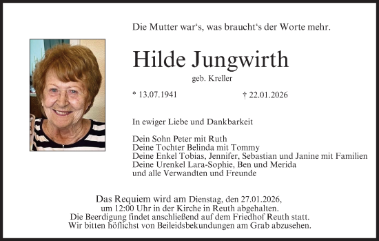 Anzeige von Hilde Jungwirth von MGO