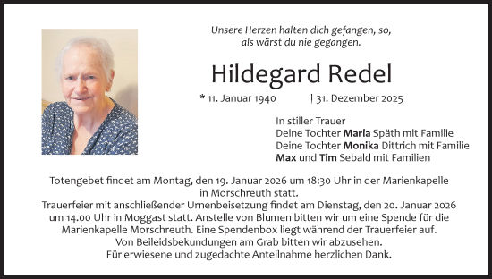 Anzeige von Hildegard Redel von MGO