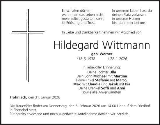 Anzeige von Hildegard Wittmann von MGO