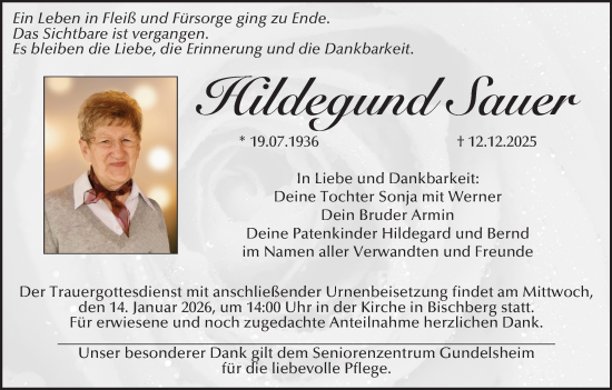 Anzeige von Hildegund Sauer von MGO