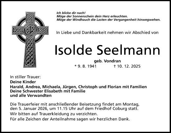 Anzeige von Isolde Seelmann von MGO