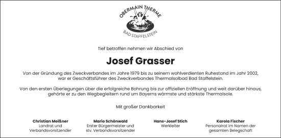 Anzeige von Josef Grasser von MGO