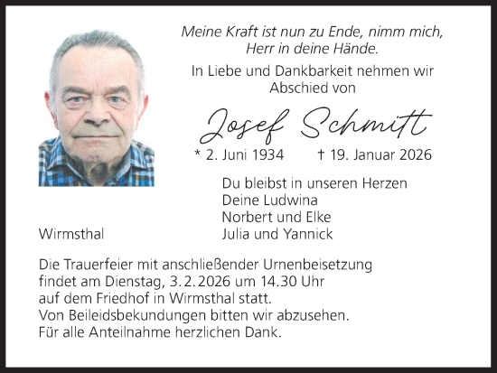 Anzeige von Josef Schmitt von MGO
