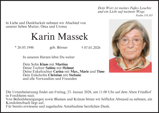 Anzeige von Karin Massek von MGO
