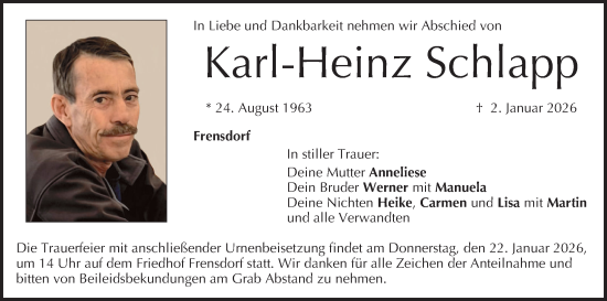 Anzeige von Karl-Heinz Schlapp von MGO