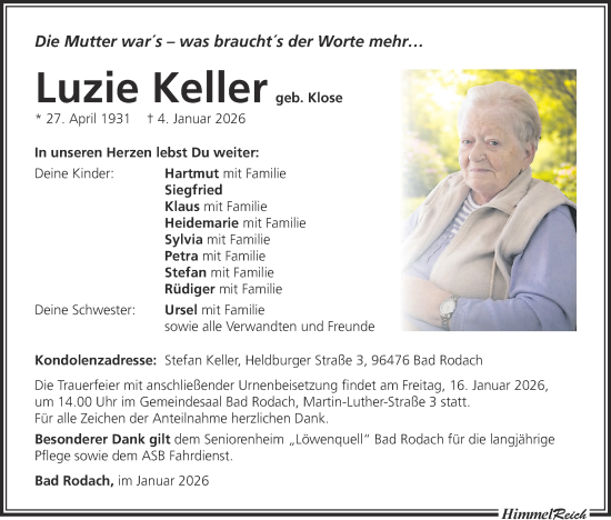 Anzeige von Luzie Keller von MGO