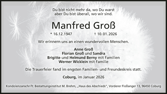 Anzeige von Manfred Groß von MGO