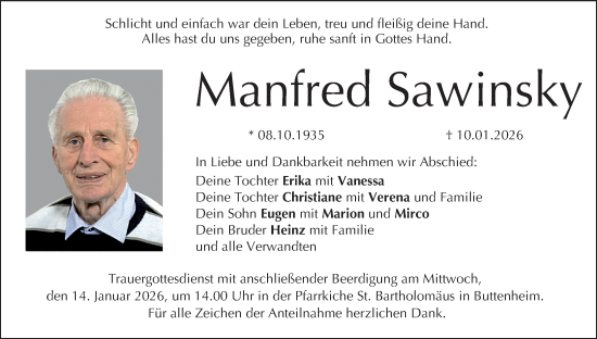 Anzeige von Manfred Sawinsky von MGO