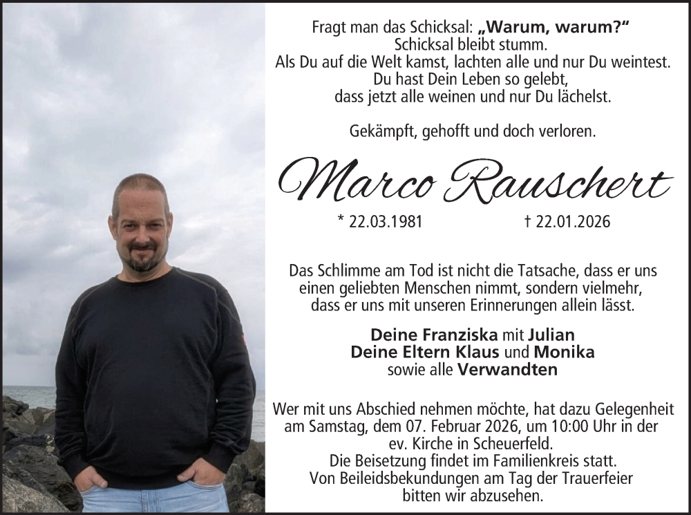 Traueranzeige für Marco Rauschert vom 31.01.2026 aus MGO