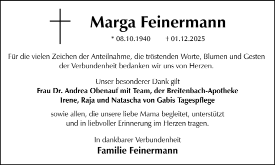 Anzeige von Marga Feinermann von MGO