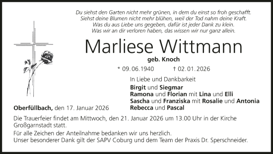 Anzeige von Marliese Wittmann von MGO