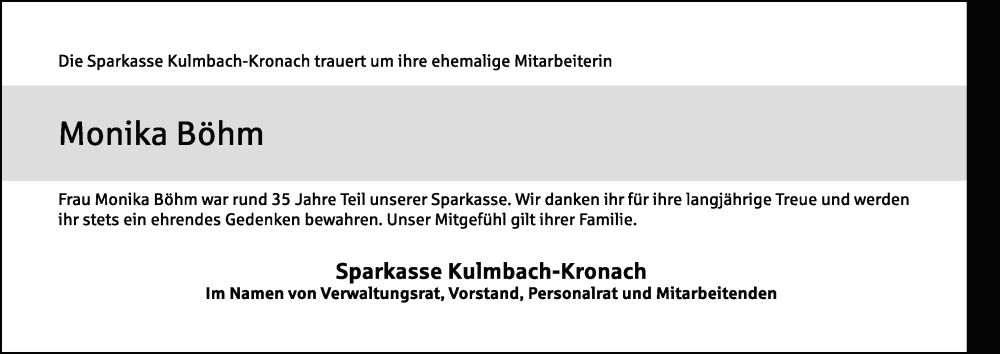  Traueranzeige für Monika Böhm vom 08.01.2026 aus MGO