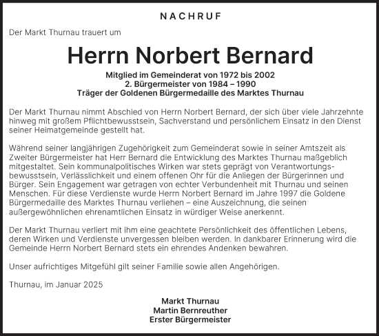 Anzeige von Norbert Bernard von MGO