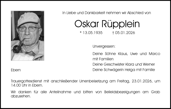 Anzeige von Oskar Rüpplein von MGO