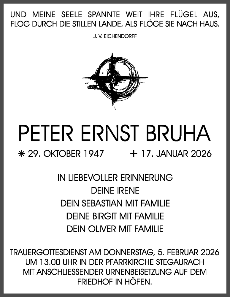  Traueranzeige für Peter Ernst Bruha vom 31.01.2026 aus MGO