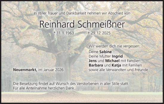 Anzeige von Reinhard Schmeißner von MGO