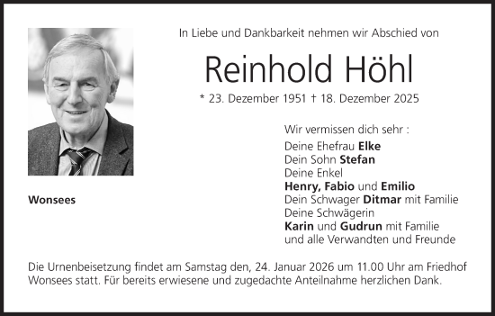 Anzeige von Reinhold Höhl von MGO