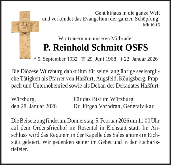 Anzeige von Reinhold Schmitt von MGO