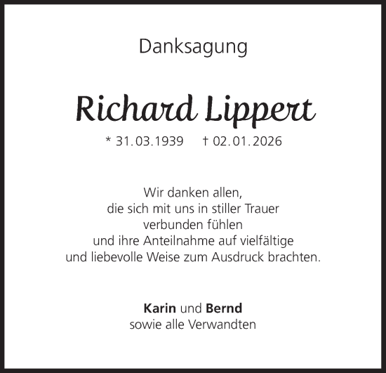Anzeige von Richard Lippert von MGO