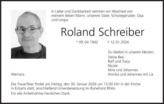 Anzeige von Roland Schreiber von MGO